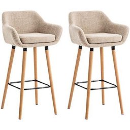Lot de 2 Tabourets de Bar, Chaise Haute de Bar Linen Grant, Pieds en Bois de hêtre Massif, Beige