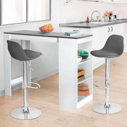 Ensemble table de bar barth bois blanc plateau gris et 2 tabourets de bar karl gris - Gris