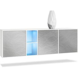 Buffet Commode Dressoir Crédence led Cuba Blanc mat - Haute brillance - Portes en Metal rêche avec