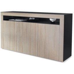 Vladon - Buffet Commode Dressoir Crédence Valencia Noir, haute brillance & tons naturels - Chêne