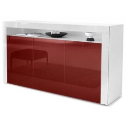 Vladon Buffet Commode Dressoir Crédence Valencia Blanc, haute brillance & tons naturels - Bordeaux