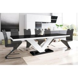 Table à manger évolutive noir laqué 160-208-256 cm x 89 cm x 75 cm - Noir - Noir