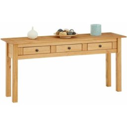 Table console cancun meuble d'appoint en bois avec 3 tiroirs, en pin massif finition teintée/cirée