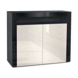 Commode Armoire Dressoir Crédence Valencia Noir, haute brillance & tons naturels - Crème haute