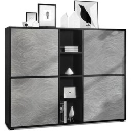 Buffet haut Armoire Cabinet Commode Cuba V3 Noir mat - haute brillance - Portes en Metal rêche sans