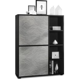 Buffet haut Armoire Cabinet Commode Cuba Noir mat - haute brillance - Portes en Metal rêche sans