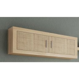 Pegane - Meuble haut 2 portes coloris chêne cambrian, effet textile - Longueur 130 x profondeur