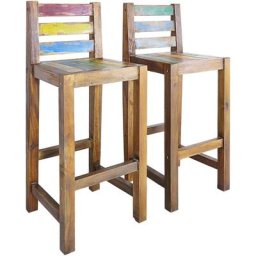 Lot de 2 Tabourets de bar Bois massif de récupération ,40 x 40 x 106 cm,Style Scandinave