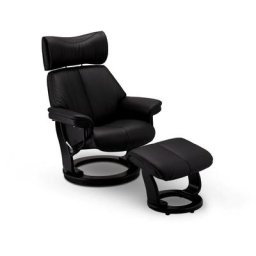 Toms Fauteuil relax avec repose-pieds et dossier réglable, pied pivotant, similicuir, noir.