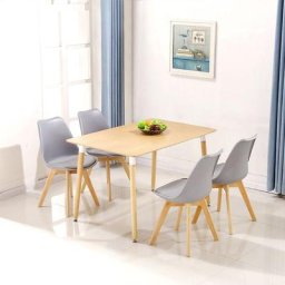 Bathrins - Ensemble à manger 1 table en bois et 4 chaises (gris clair)Style Scandinave