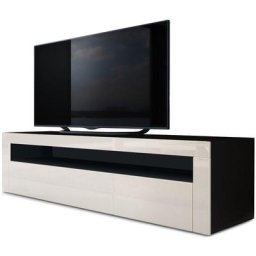 Armoire basse Meuble tv Valencia en Noir mat - haute brillance & tons naturels - Crème haute