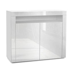 Commode Buffet Armoire Valencia en Blanc mat - haute brillance et tons naturels - Blanc haute