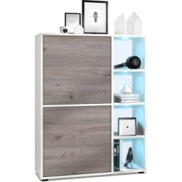 Buffet haut Armoire Cabinet Commode Cuba Blanc mat - haute brillance - Portes en Chêne Nordique