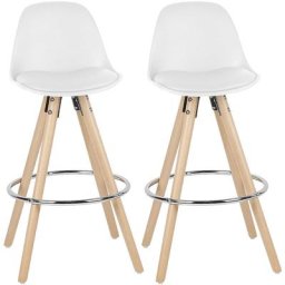 Lot de 2 Tabourets de Bar Chaises Cuisine de Haut, Pieds en Bois de hêtre Massif, avec Repose