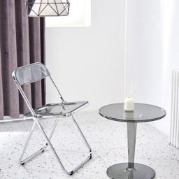 Chaise Pliante Moderne, Cadre Chromé, Assise Acrylique, Convient pour Salle à Manger, Salon, 46 x