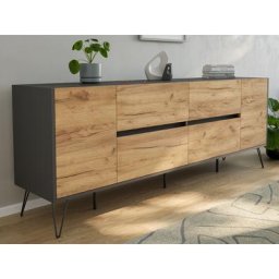 XXL Buffet Commode Heros 200cm 4 SoftClose 2 portes graphite/chêne façade