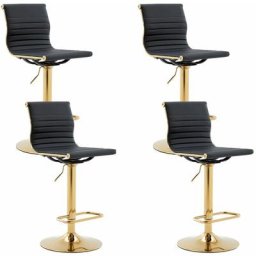 Lot de 4 Tabouret de Bar Doré en Cuir pu Chaise Bar Erconomique Réglable en Hauteur Chaises Haute