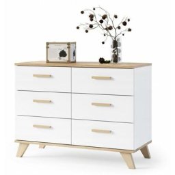 Bergen Buffet scandinave 100 cm sur pieds Bois et Blanc 6 tiroirs