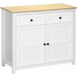 Homcom - Buffet 2 portes étagère réglable 2 tiroirs panneaux particules blanc aspect bois clair