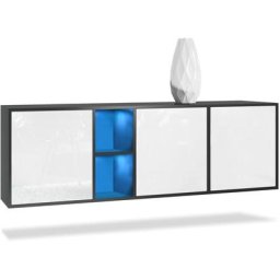 Buffet Commode Dressoir Crédence led Cuba Noir mat - Haute brillance - Portes en Blanc laqué haute