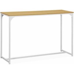 Console en métal blanc mat et décor bois, 120x39x79cm - Loft - table d'appoint avec 1 barre de