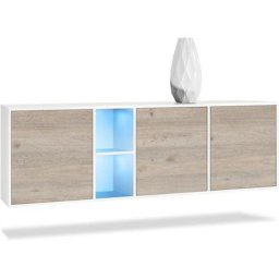 Vladon Buffet Commode Dressoir Crédence LED Cuba Blanc mat - Haute brillance - Portes en Chêne