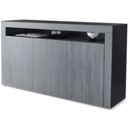 Buffet Commode Dressoir Crédence Valencia Noir, haute brillance & tons naturels - Avola-Anthracite
