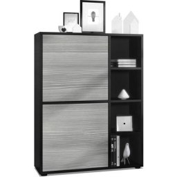 Buffet haut Armoire Cabinet Commode Cuba Noir mat - haute brillance - Portes en Avola-anthracite