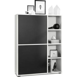 Buffet haut Armoire Cabinet Commode Cuba Blanc mat - haute brillance - Portes en Noir mat sans
