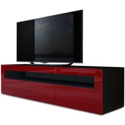 Armoire basse Meuble tv Valencia en Noir mat - haute brillance & tons naturels - Bordeaux /