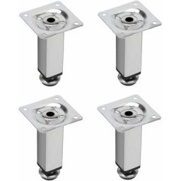 4x Pied de meuble ajustable base carrée 25 x 25mm en acier finition chromée Meuble tv Canapé Buffet