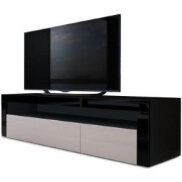 Armoire basse Meuble tv Valencia en Noir mat - haute brillance & tons naturels - Gris sable haute