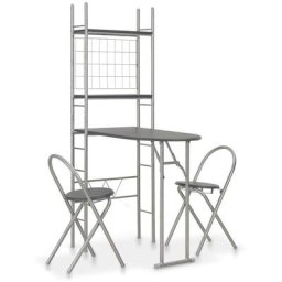 Ensemble à dîner pliant 3 pcs et étagère de rangement mdf acier Vidaxl Black and silver