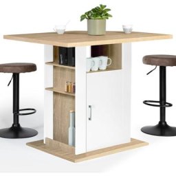 Ilot central ugo 110 cm bois blanc et imitation hêtre avec rangements - Blanc
