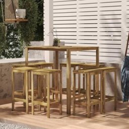 Ensemble Table de bar + 8 Chaises de bar de jardin - Table Haute avec 8 Tabourets Bois de pin