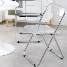 Chaise Pliante Moderne, Cadre Chromé, Assise Acrylique, Convient pour Salle à Manger, Salon, 46 x