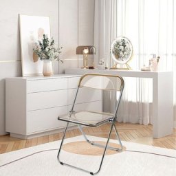 Chaise Pliante Moderne, Cadre Chromé, Assise Acrylique, Convient pour Salle à Manger, Salon, 46 x