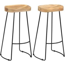 Lot de 2 Tabourets de bar Gavin Bois de manguier massif45 x 40 x 78 cm,Style Scandinave
