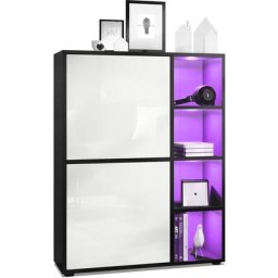 Buffet haut Armoire Cabinet Commode Cuba Noir mat - haute brillance - Portes en Blanc laqué haute