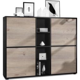 Buffet haut Armoire Cabinet Commode Cuba V3 Noir mat - haute brillance - Portes en Chêne Nordique
