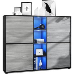 Vladon Buffet haut Armoire Cabinet Commode Cuba V3 Noir mat - haute brillance - Portes en