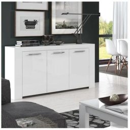 Buffet avec trois portes avec trois étagères internes, couleur blanc mat, Dimensions 144 x 80 x 42