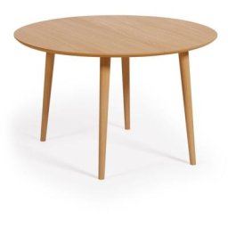 Table extensible Oqui ronde placage de chêne et pieds en bois massif ø 120 (200) x 120 cm - Naturel