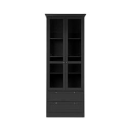 Vitrine salon 200 cm gris anthracite avec deux portes et deux tiroirs gris anthracite