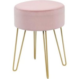 Pouf Tabouret Rond Ø39cm, en Velours avec Pieds Métalliques Robustes, Idéal pour Salon ou Chambre