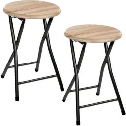 Lot de 2 Tabourets pliants en métal et mdf - - Noir