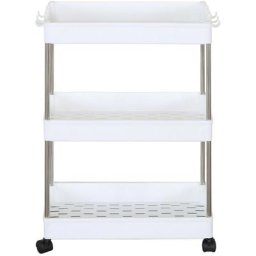 Rebecca Mobili Chariot de cuisine avec 4 roues Rangement 3 étagères en plastique Blanc