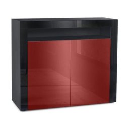 Commode Armoire Dressoir Crédence Valencia Noir, haute brillance & tons naturels - Bordeaux haute