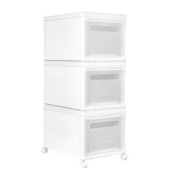 Lot de 3 Boîtes de rangement sur roulettes empilables avec couvercles et tiroirs plastique blanc