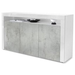 Vladon Buffet Commode Dressoir Crédence Valencia Blanc, haute brillance & tons naturels - Aspect